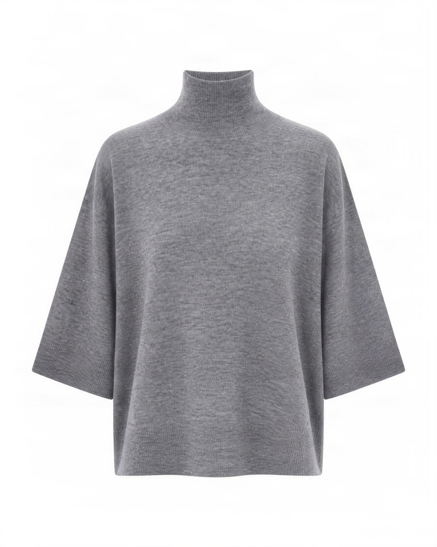 Fabiana Filippi Oversized High Turtleneck Knit Sweater With Ribbed Edges