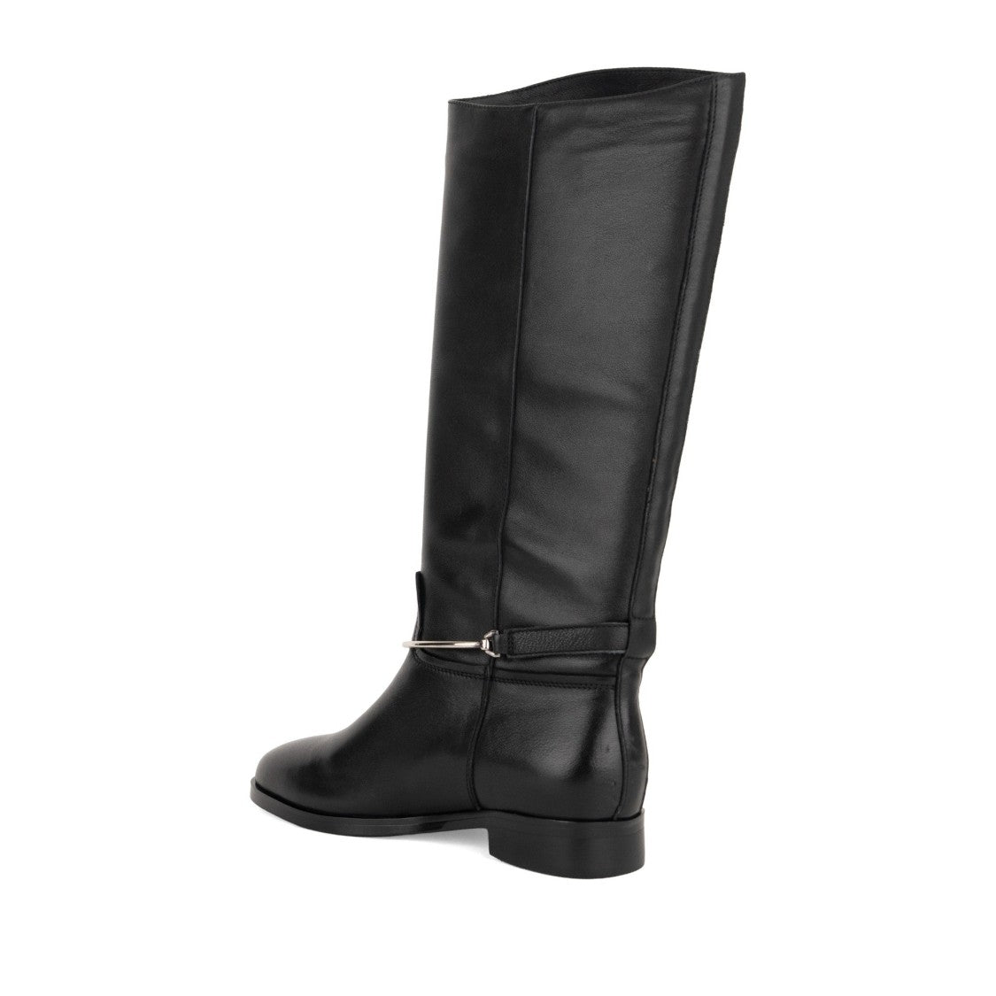 Linda Baumann Black Polished Finish Ankle Strap Tall Leather Riding Boots