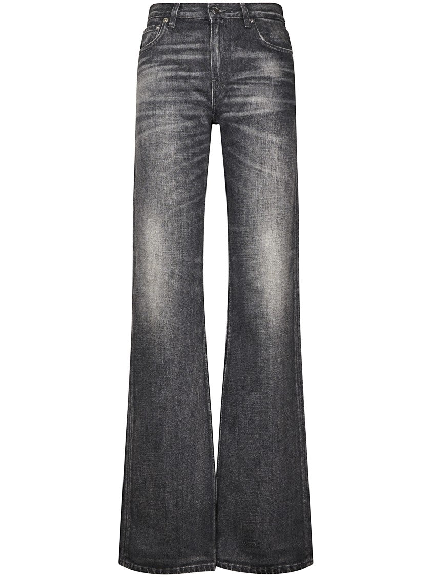Haikure Wide-Leg Trousers In Faded Black Denim With Classic Five-Pocket Design