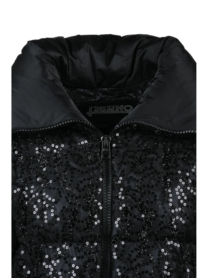 Herno Black Lace Sequin Polyester Down Jacket