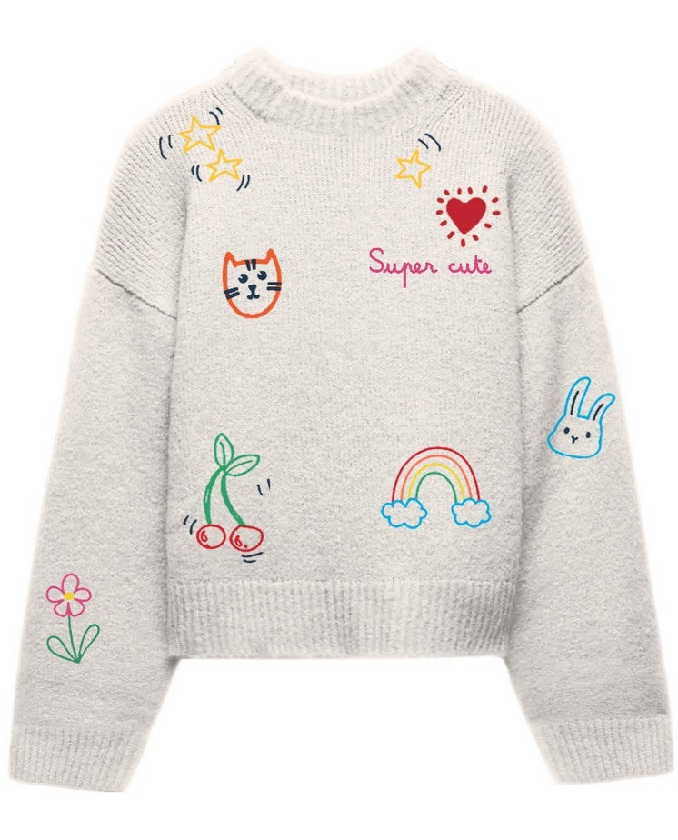 Mc2 Saint Barth Louise Whimsical Hand-Embroidered Sweater
