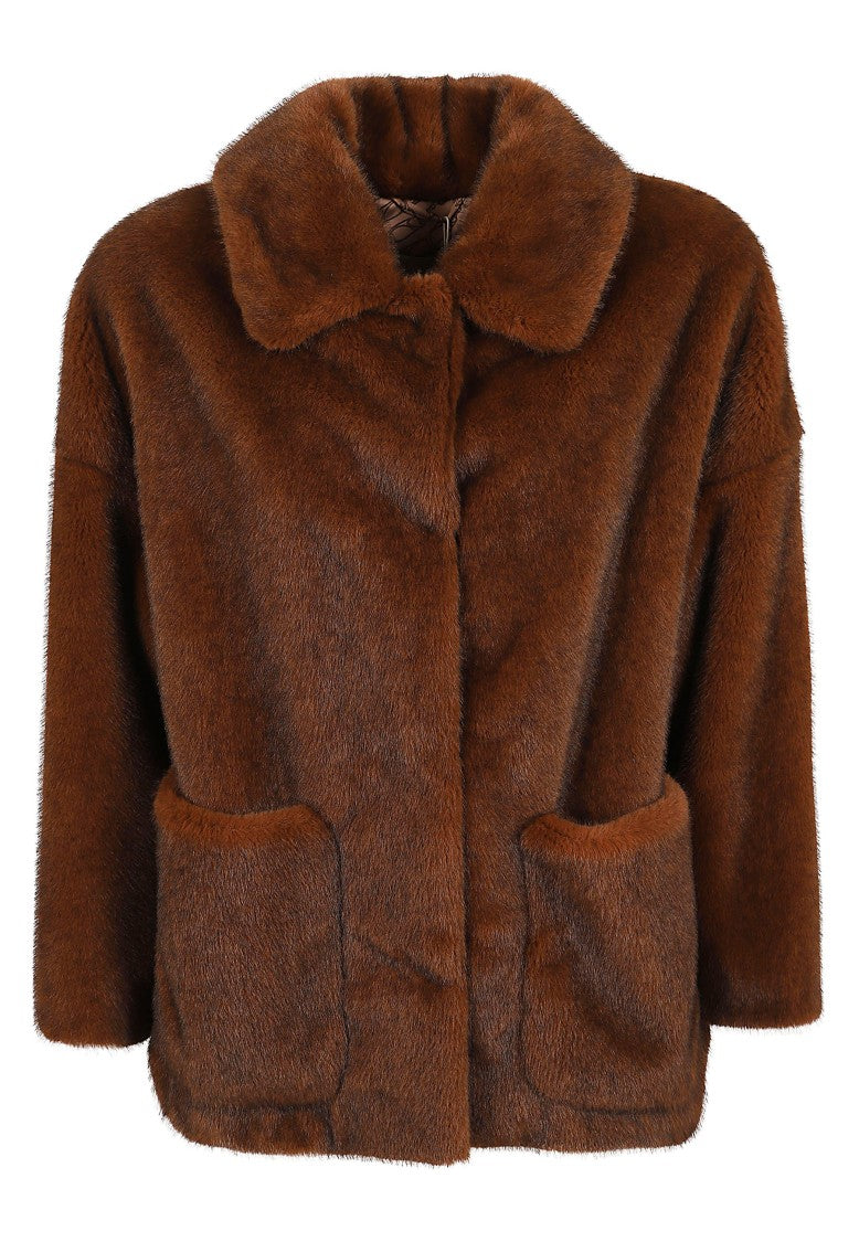 Herno Cropped Faux Fur Jacket With Classic Shirt Collar