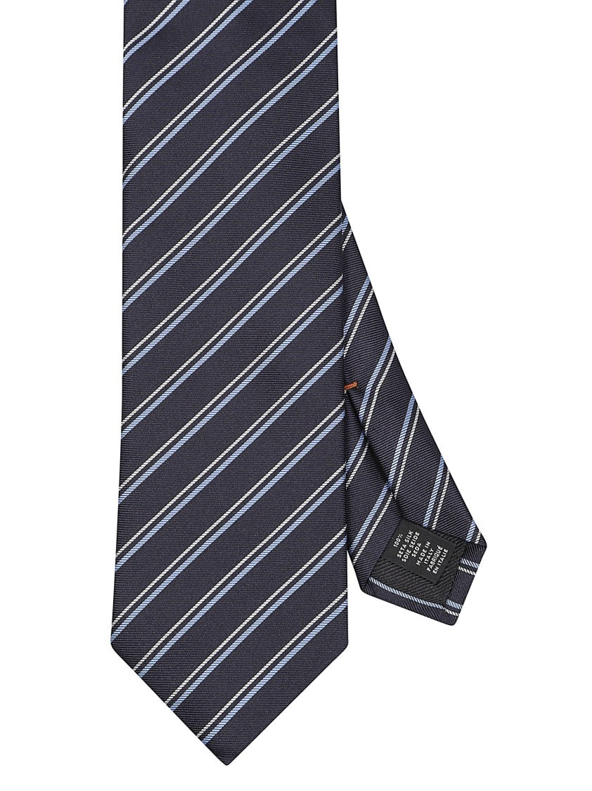 Zegna Black Diagonal Stripe Mulberry Silk Tie