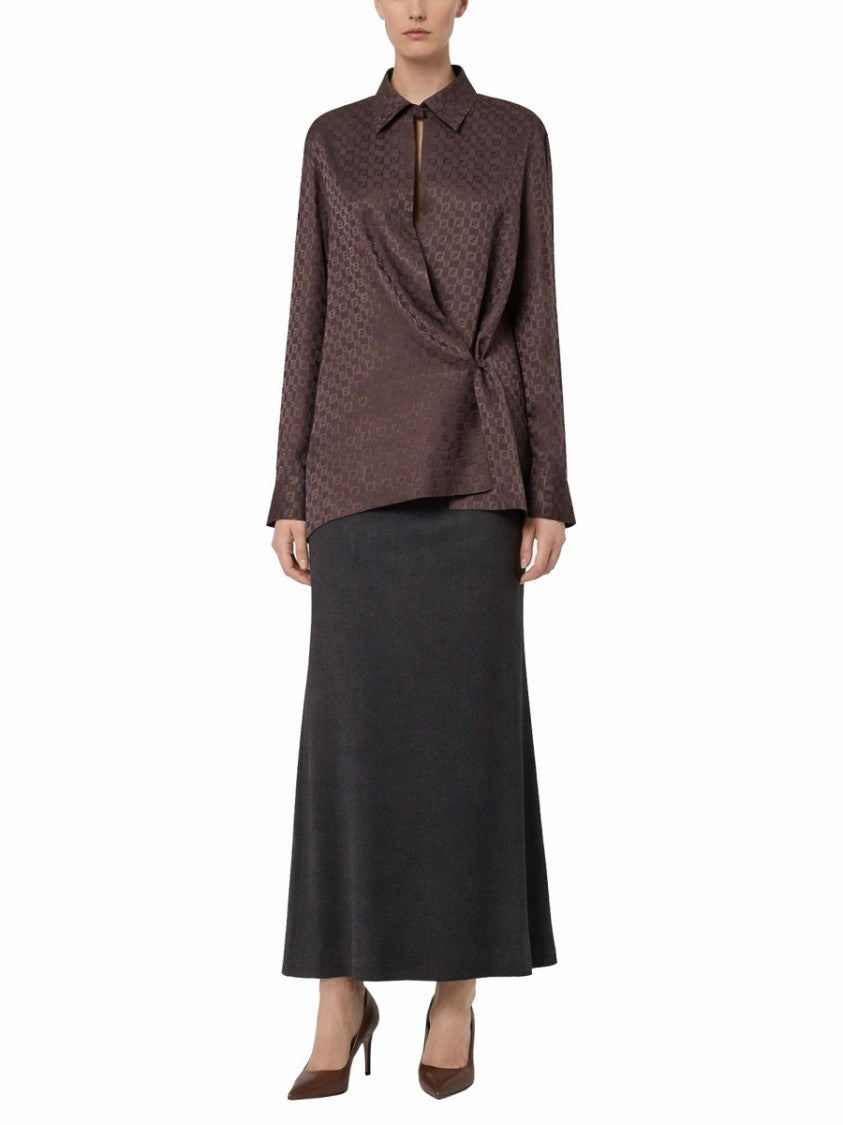 Fendi Silk Jacquard Asymmetric Draped Shirt