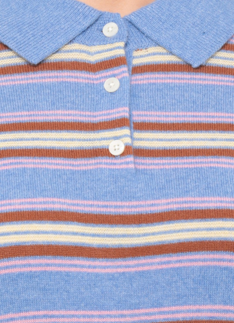 Guest In Residence Light Blue Striped Cashmere Polo Shirt