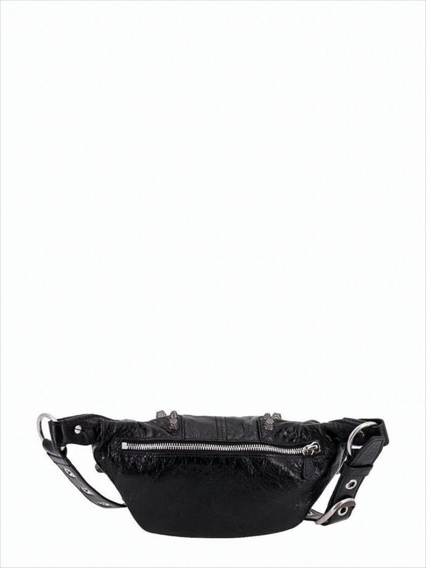 Balenciaga Textured Leather Black Crossbody Bag With Silver Stud Details