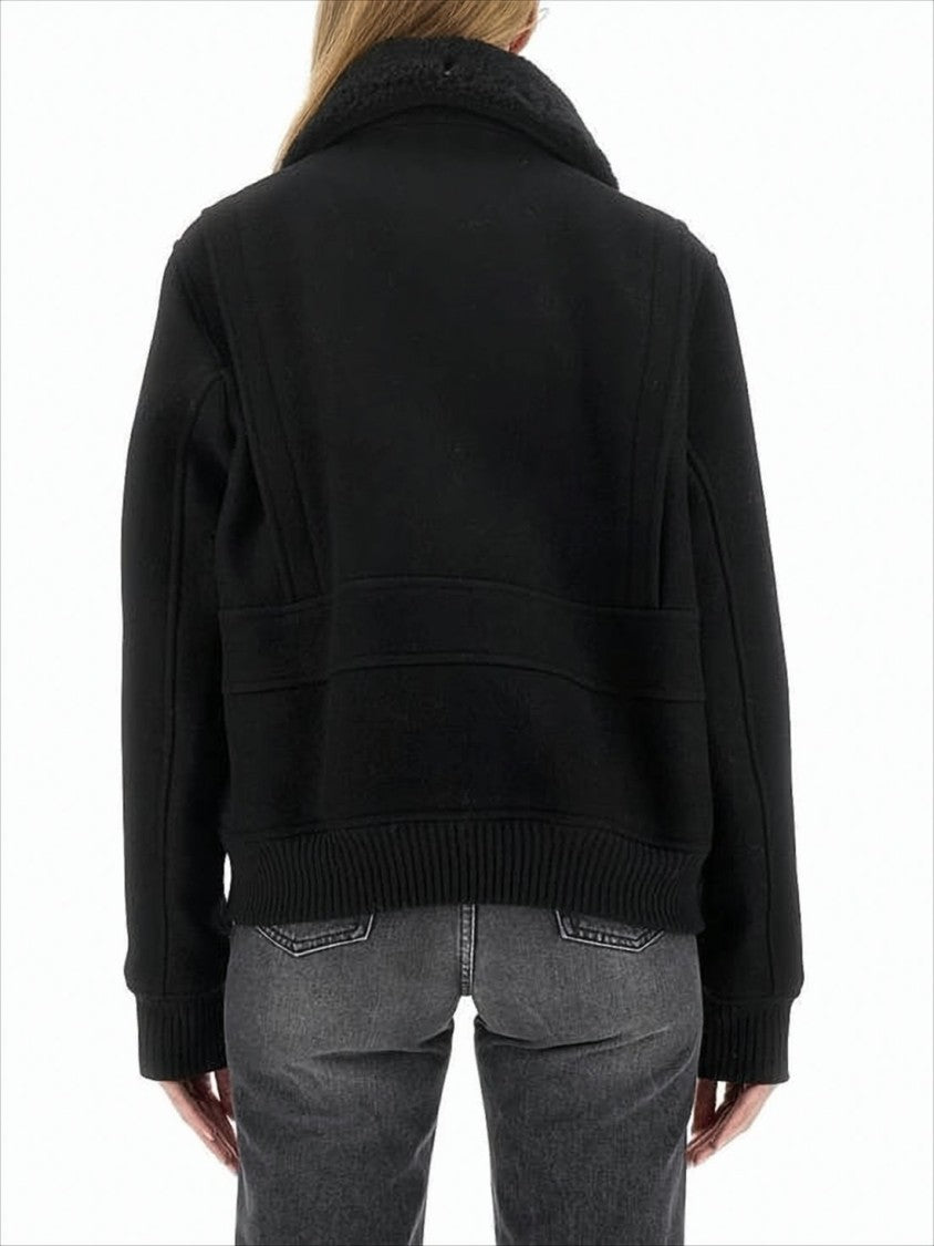 Ami Cropped Black Wool Jacket With Oversized Collar