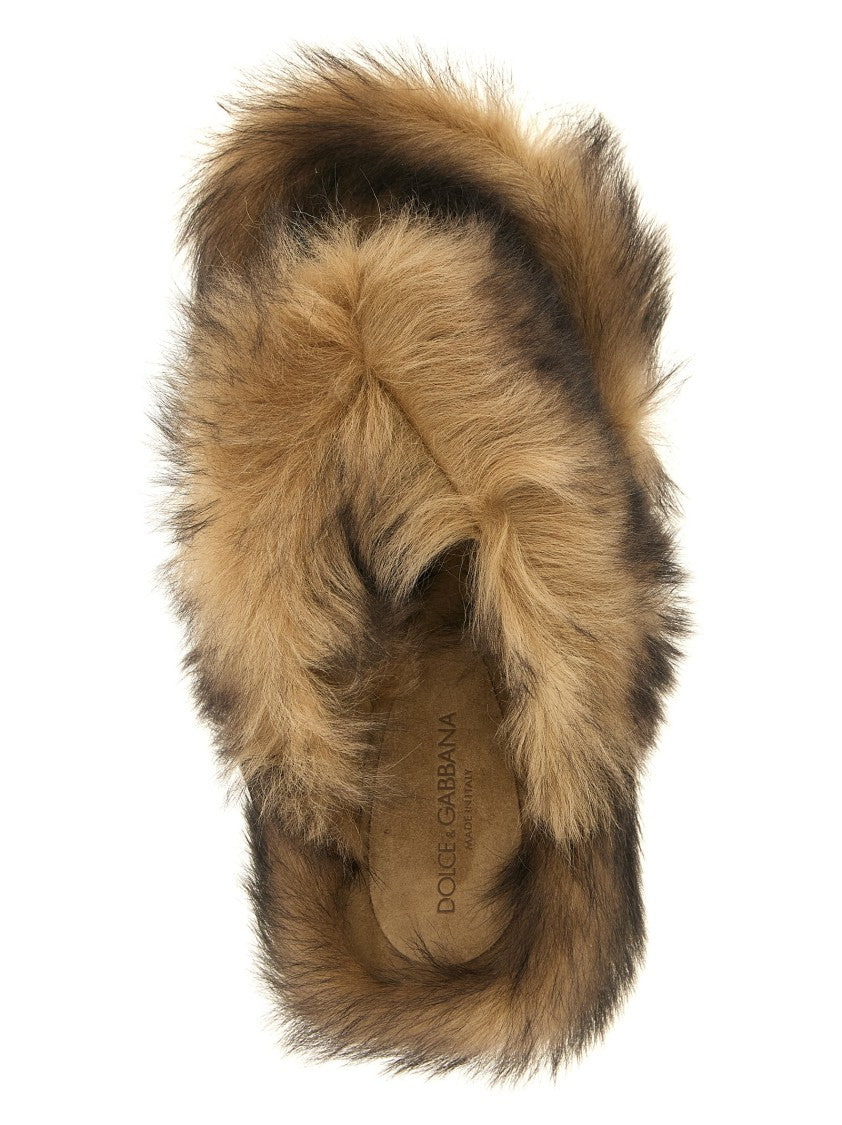 Dolce & Gabbana Long-Haired Sheepskin Flip-Flop Sandals