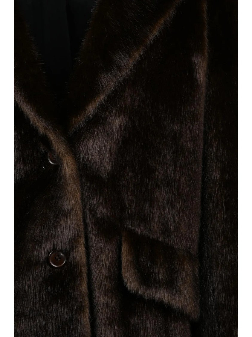 Stand Studio Brown Button Front Faux Fur Coat