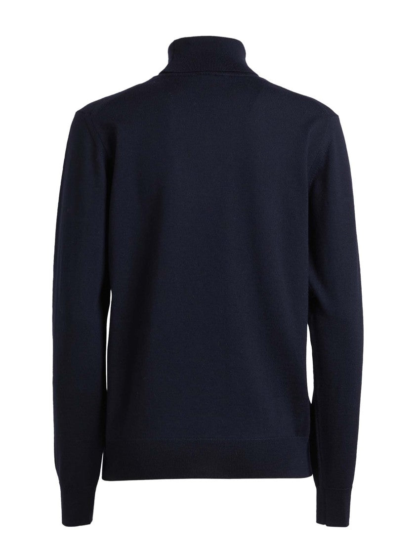 Etro Navy Blue Turtleneck Sweater With Ribbed Trims