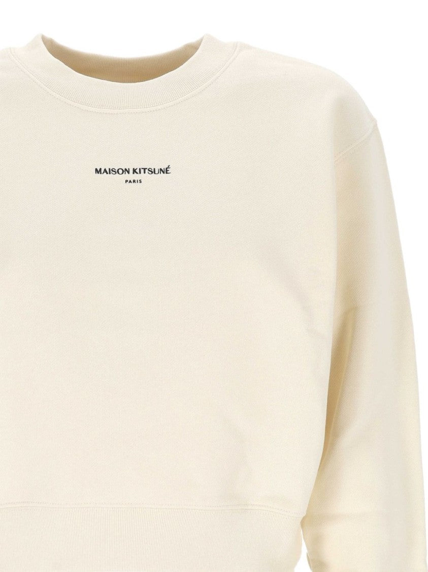 Maison Kitsuné Cropped Sweater With Relaxed Fit And Subtle Text Logo
