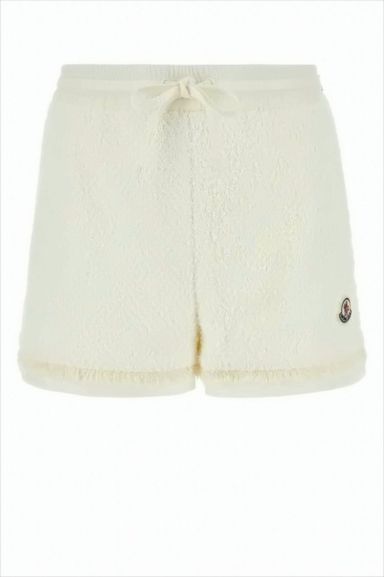 Moncler Textured Neutrals Shorts With Fringe Hem Detail