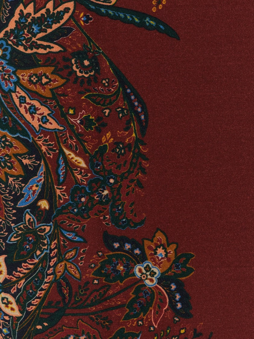 Etro Burgundy Wool Plaid Scarf