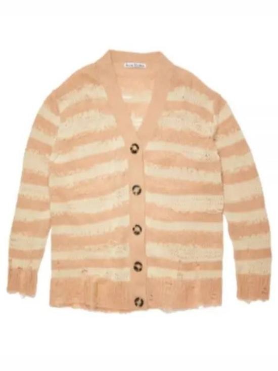 Acne Studios Knitted Cardigan With Horizontal Stripes In Beige And Cream