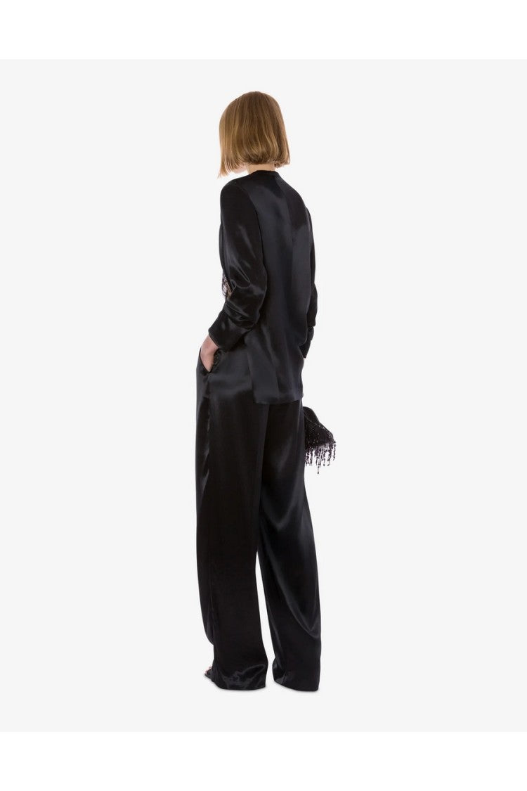 Alberta Ferretti Black Cotton-Blend Straight-Leg Pants