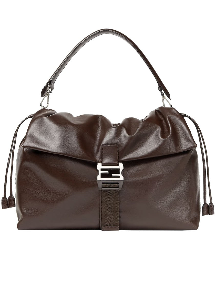 Fendi Mamma Baguette Ruched Brown Leather Bag