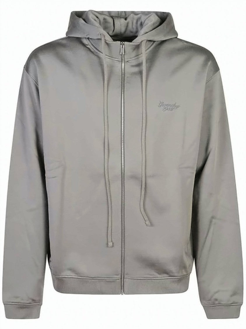 Givenchy Minimalist Grey Zip-Up Hoodie With Drawstring