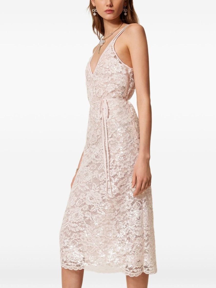 Twin-Set Midi Lace Dress With Shimmer Effect