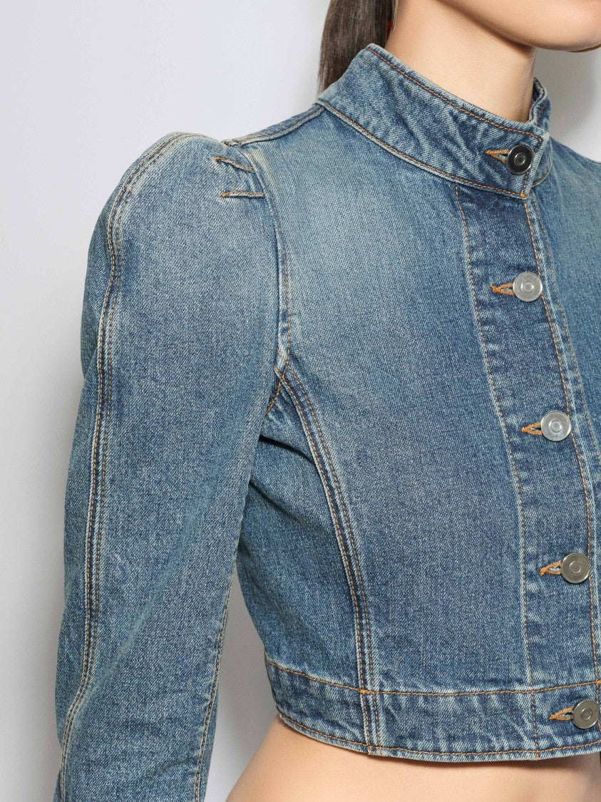 Alaïa Cropped Denim Jacket With High Neck