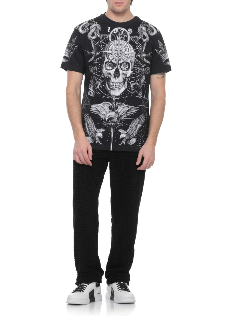 Philipp Plein Black Tattoo Print Cotton T-Shirt