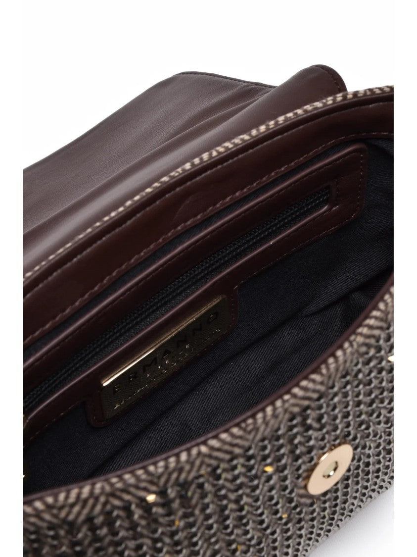 Ermanno Firenze Verly Shoulder Bag In Textured Brown With Rhinestone Accents