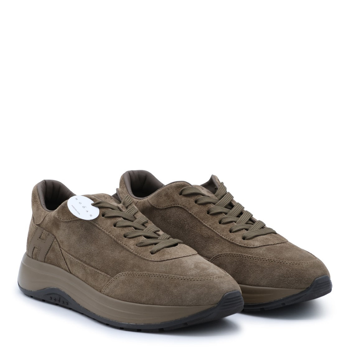 Hogan Brown Smooth Suede Logo Embossed Sneakers