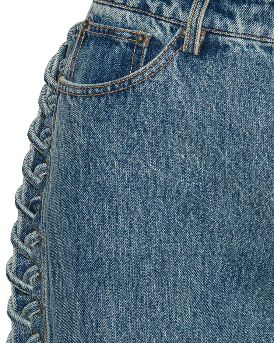 Rotate Laced Straight Leg Blue Denim Jeans
