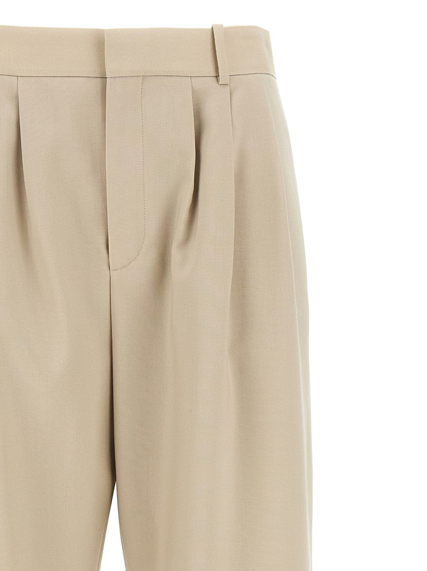 Saint Laurent Wide Leg Wool Trousers With Silk Lining And Stretched Pleats