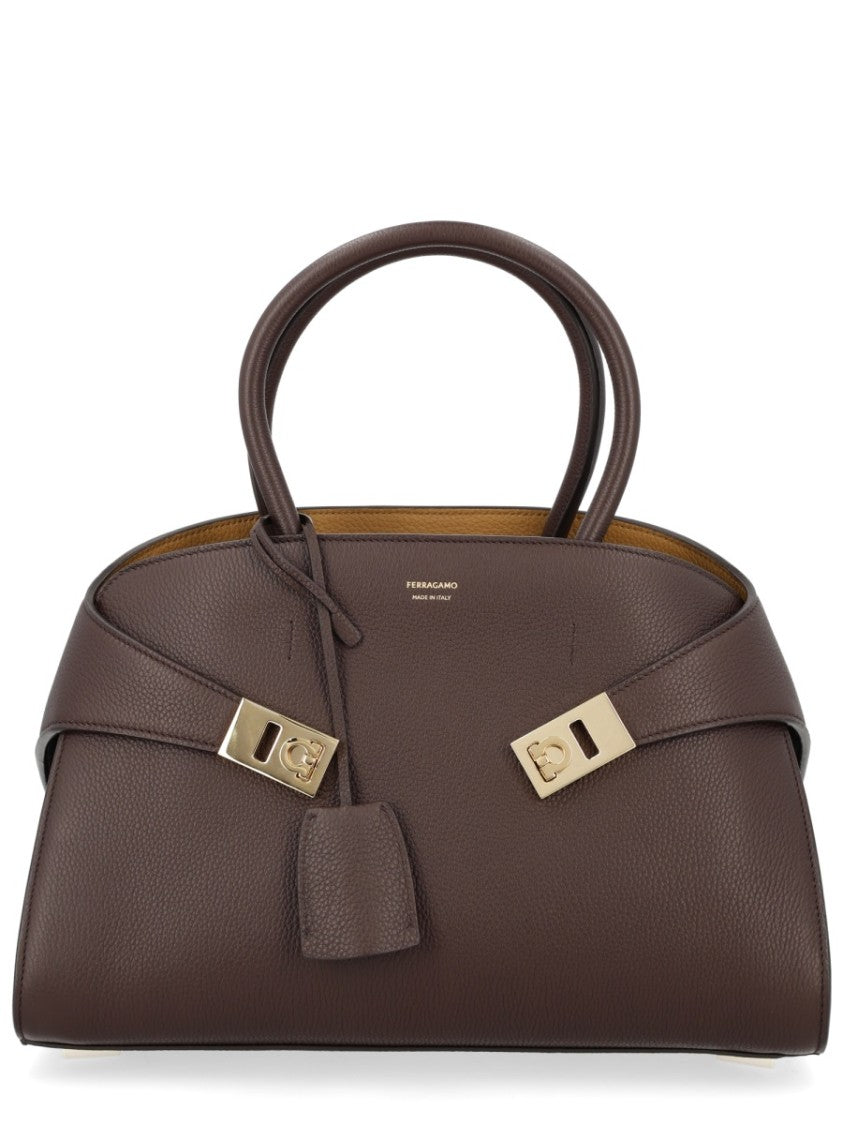 Ferragamo Hug Pebbled Structured Trapezoidal Handbag