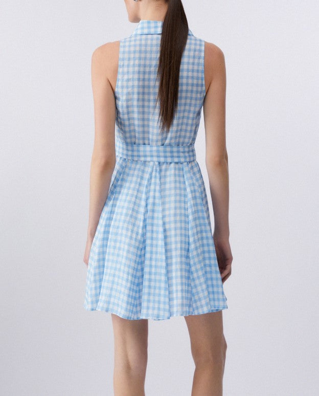 Liu Jo Gingham Mini Dress With Belted Waist And Shirt Collar