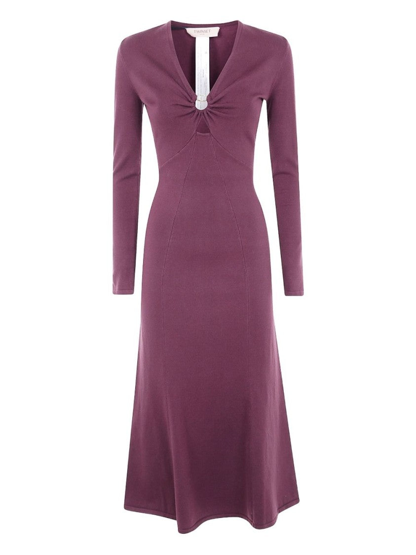 Twin-Set Bordeaux Midi Dress With V-Neckline