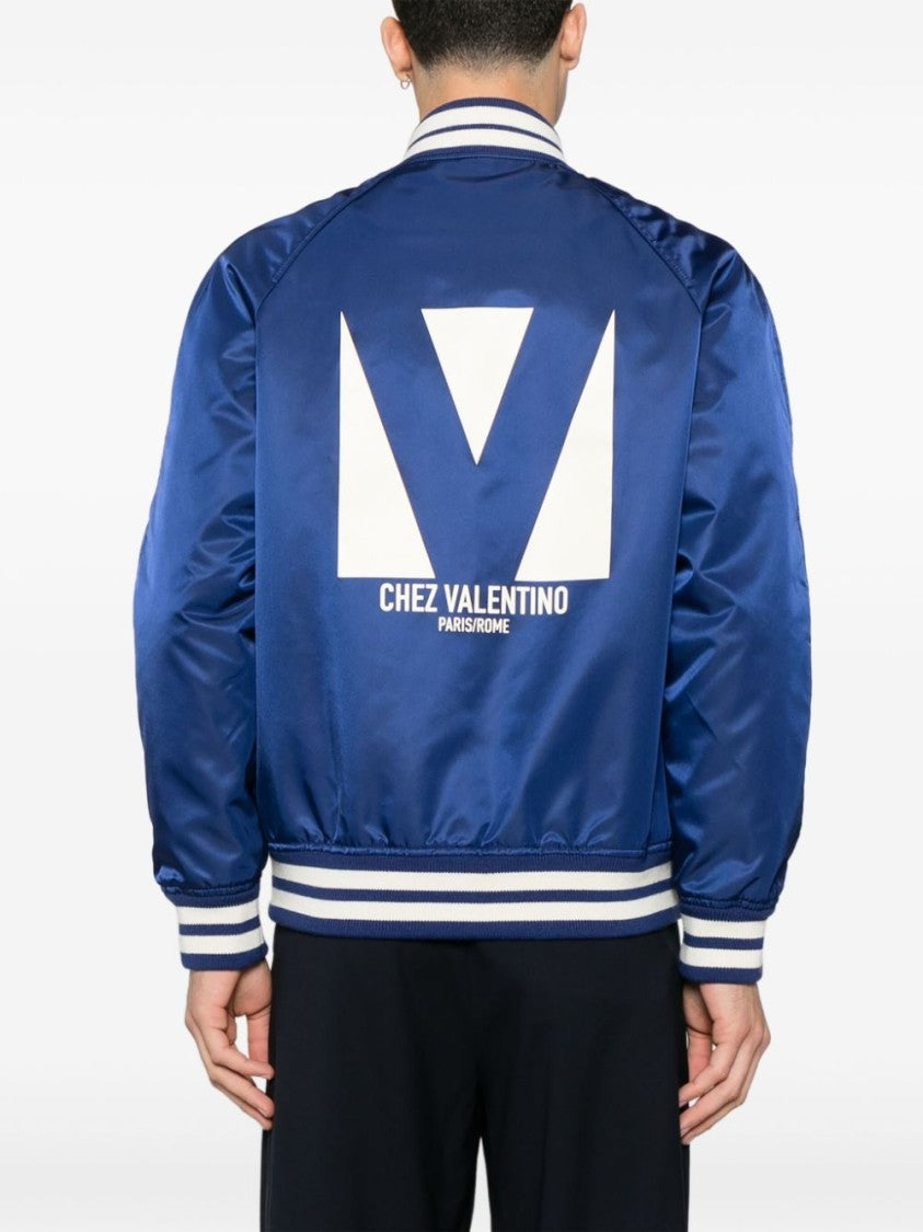 Valentino Blue Satin-Finish Bomber Jacket