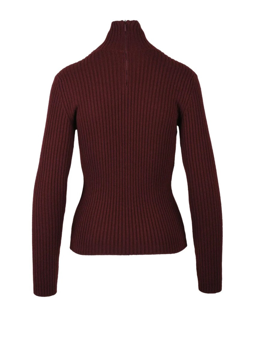 Max Mara Ribbed Turtleneck Sweater With Back Zipper Detail