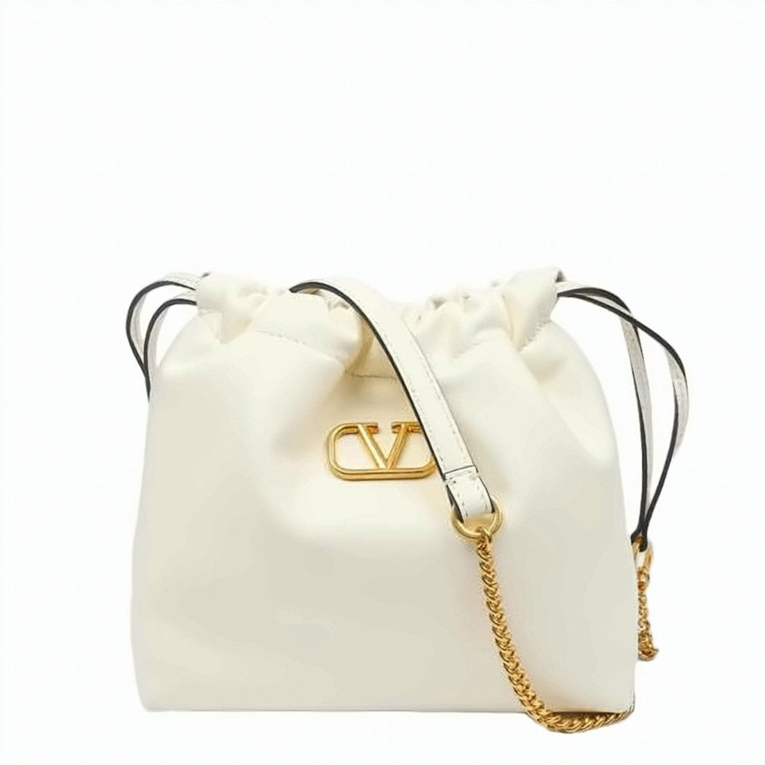 Valentino Garavani Soft Leather Crossbody Bag With Gathered Top Closure And Gold-Tone Accent
