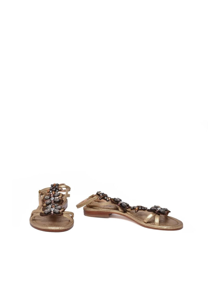 Maliparmi Gold Aged Effect Ankle Strap Leather Sandals