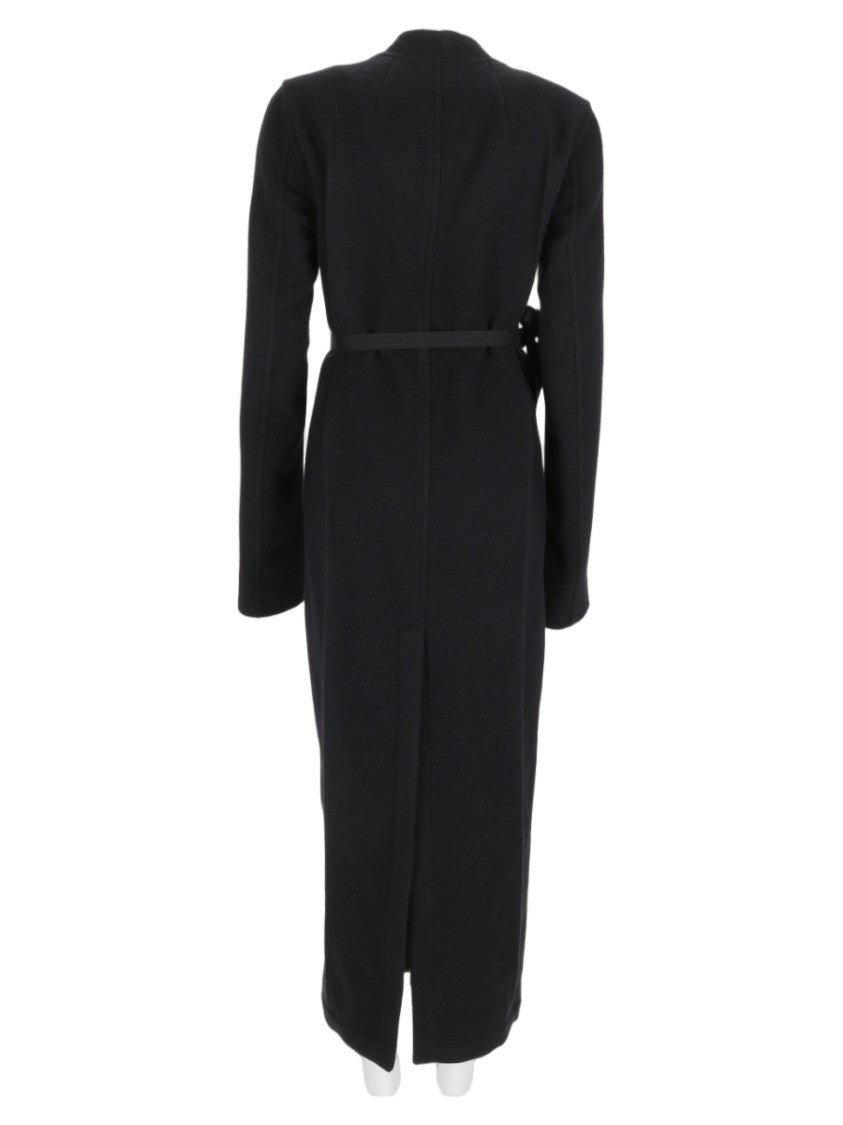 Rick Owens Black Wrap-Style Structured Virgin Wool Coat