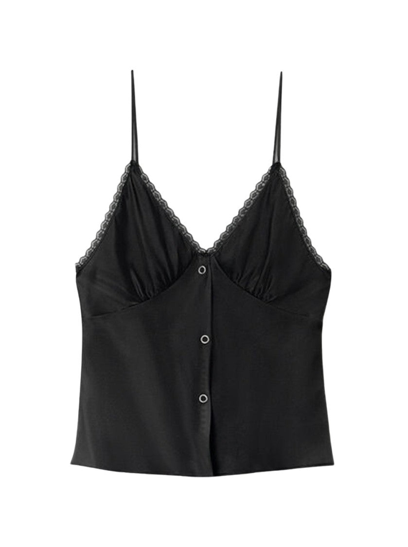 Alexander Wang Snap Front Cami With Lace Trim - Black