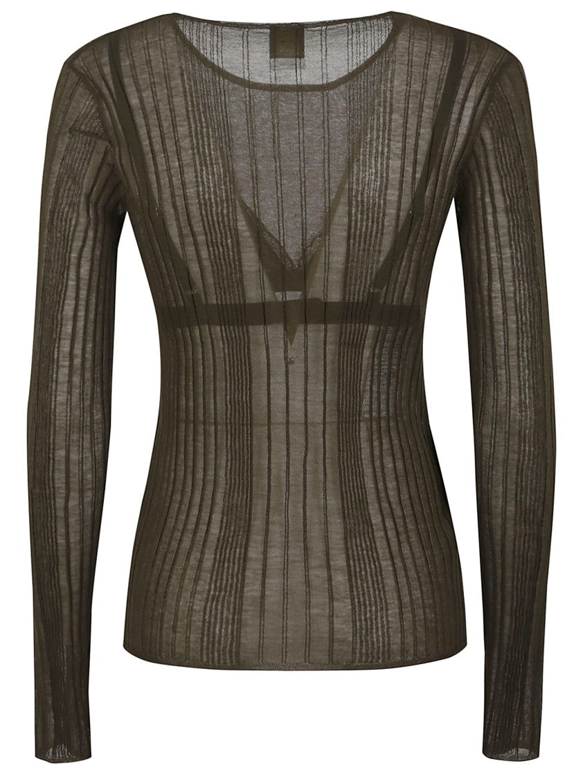 Pinko Olive Green Textured Crew Neck Sweater