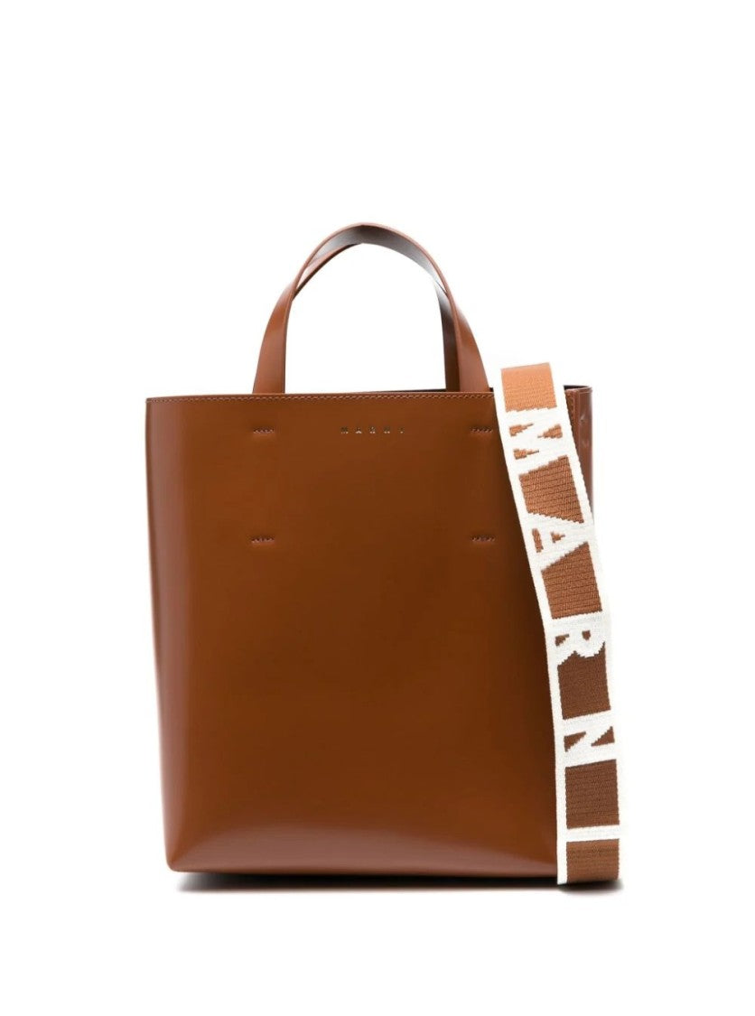 Marni Structured Brown Calf Leather Shoulder Bag
