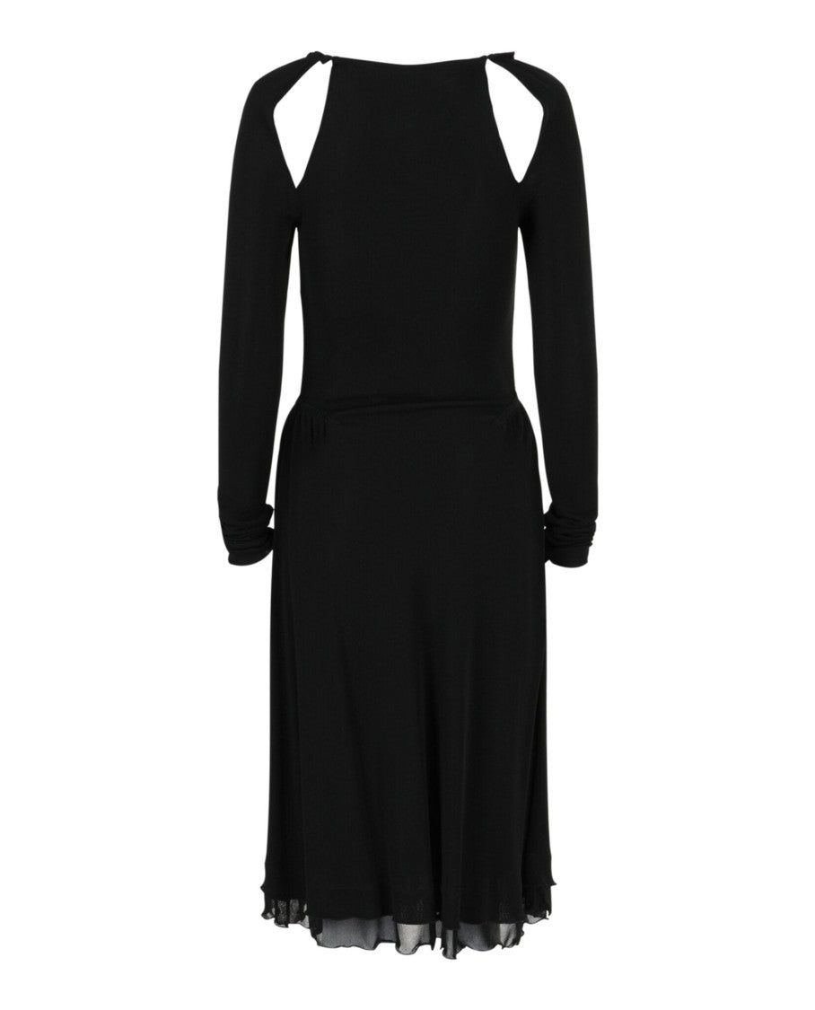 Ferragamo Cut-Out Detailed Midi Dress With Ruffle Trim And Drawstring Waist