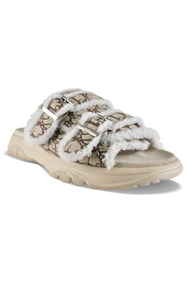 Dior Beige Canvas Sandals With White Shearling