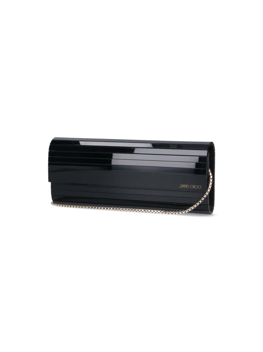 Jimmy Choo Ribbed Black Acrylic Clutch Bag With Removable Chain Strap