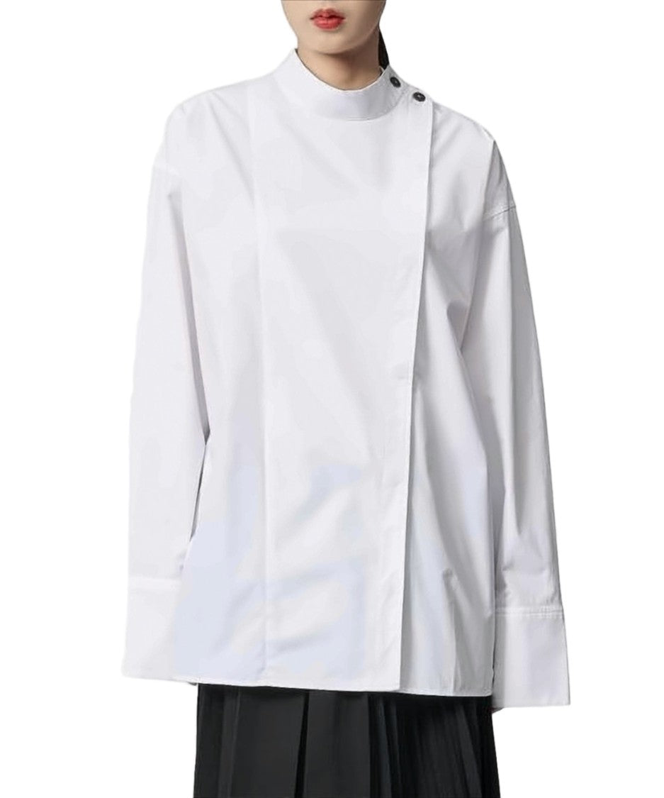 Studio Nicholson Asymmetrical High-Neck Shirt With Pleat Detail