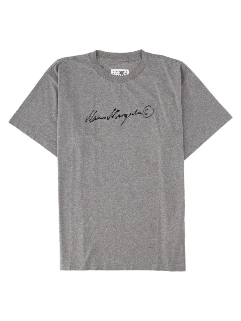 Mm6 By Maison Margiela Minimalist Script Detail Grey Cotton T-Shirt