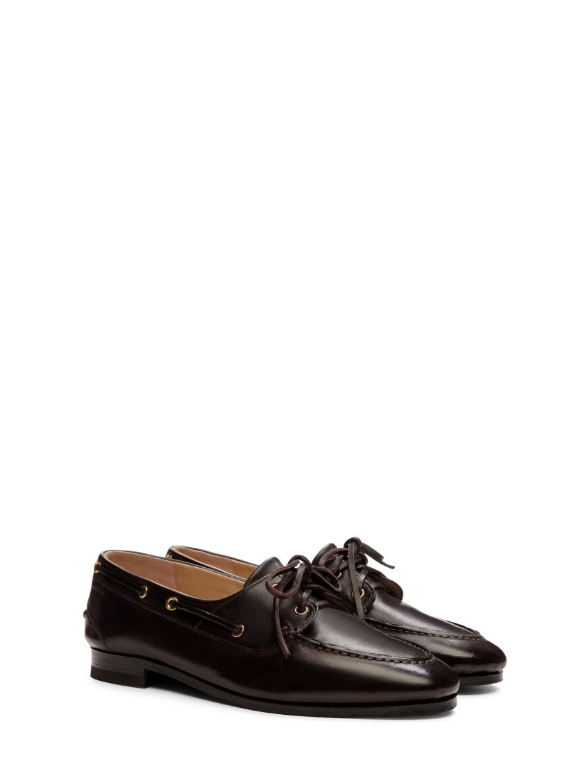 Bally Pointed Toe Flats With Gold-Tone Lace-Up Detailing