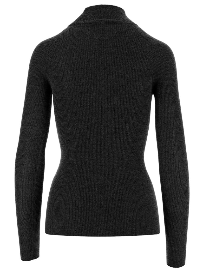 Sa Su Phi Black Ribbed Fitted High Neck Sweater