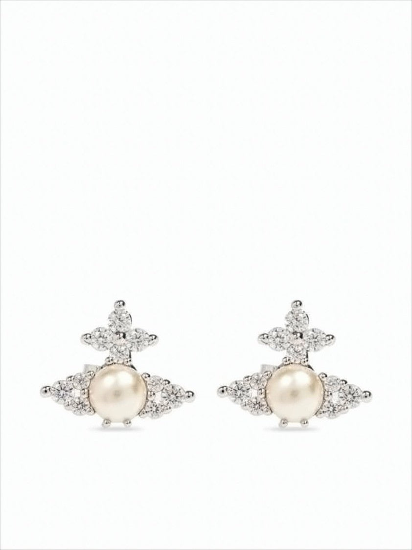 Vivienne Westwood Ornate Silver-Tone Earrings With Central Oval Pearl
