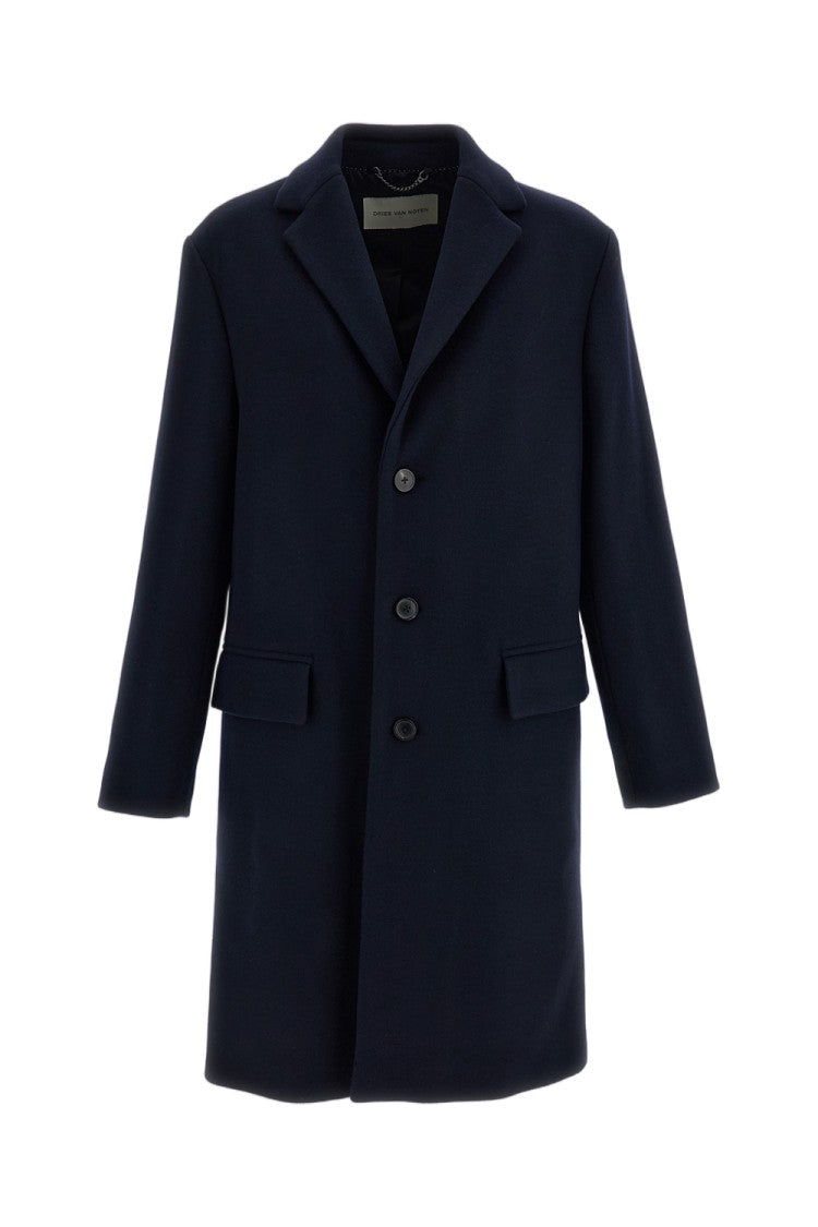Dries Van Noten Navy Structured Peak-Lapel Wool-Blend Coat
