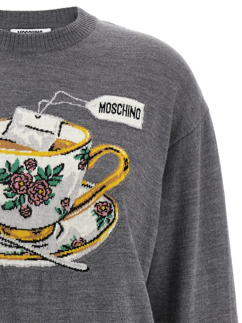 Moschino Intarsia Grey Wool Sweater