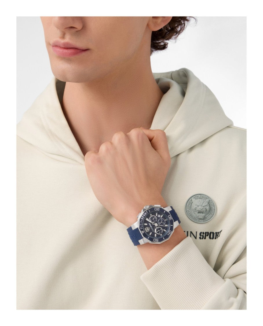 Plein Sport Titan Chronograph Watch With Blue Guilloche Dial